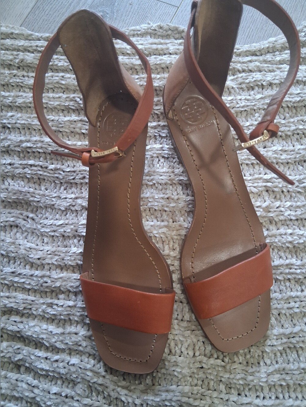 Tory Burch Tan Leather Ankle-Strap Heels